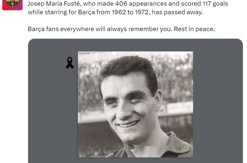 На 82 годишна възраст почина легендата на Барселона Хосеп Мария